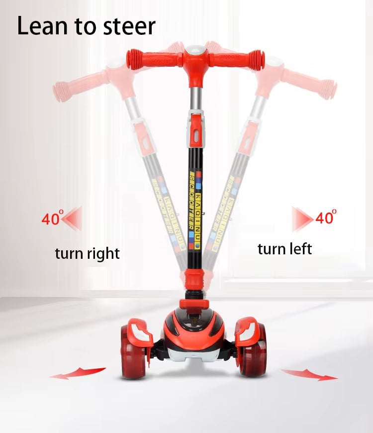 Kids scooter with music and light on the deck and wheels, adjustable height suitable for outdoor activities for boys and girls aged 3 to 12 years