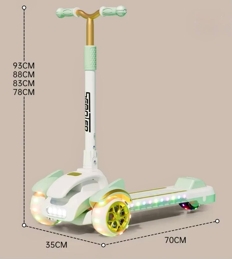 High quality Kid's scooter 3 wheels Big pedal Foldable scooter, height-adjustable PU with LED light wheels, best for gifts for children from 3 to 14