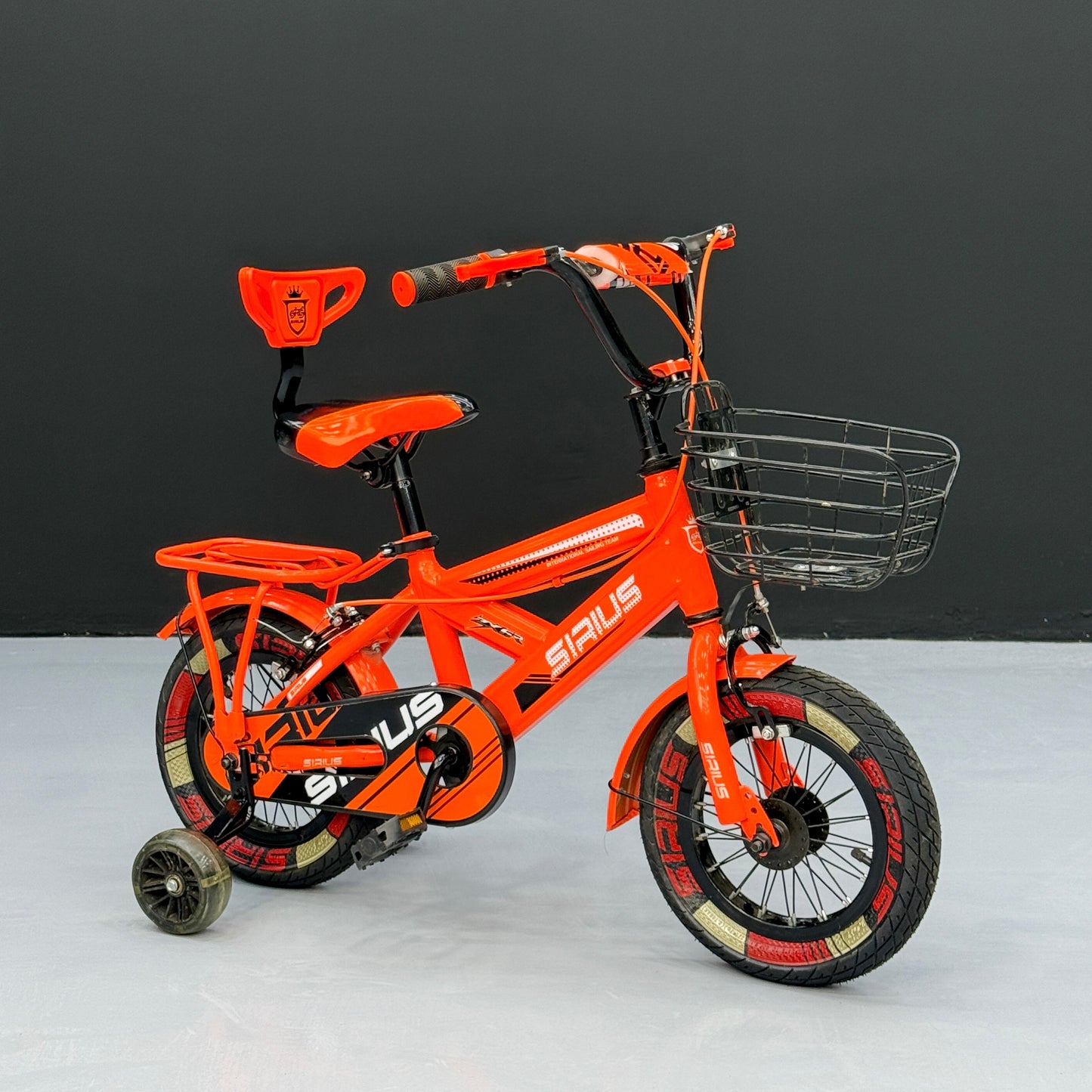 Series 12” Kids Bicycle – Heavy-Duty Frame with Front Basket & Backrest Seat – Safe & Stable Ride orange