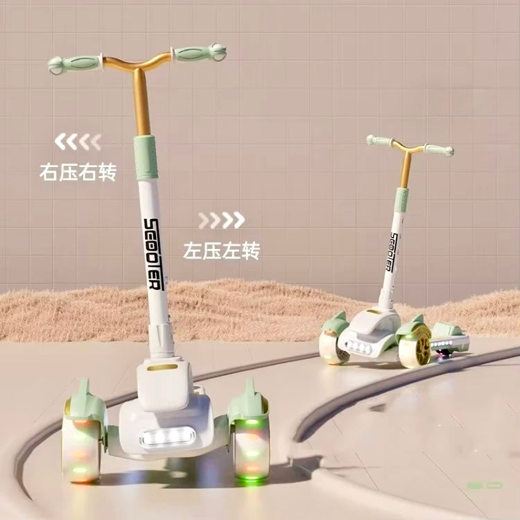 High quality Kid's scooter 3 wheels Big pedal Foldable scooter, height-adjustable PU with LED light wheels, best for gifts for children from 3 to 14