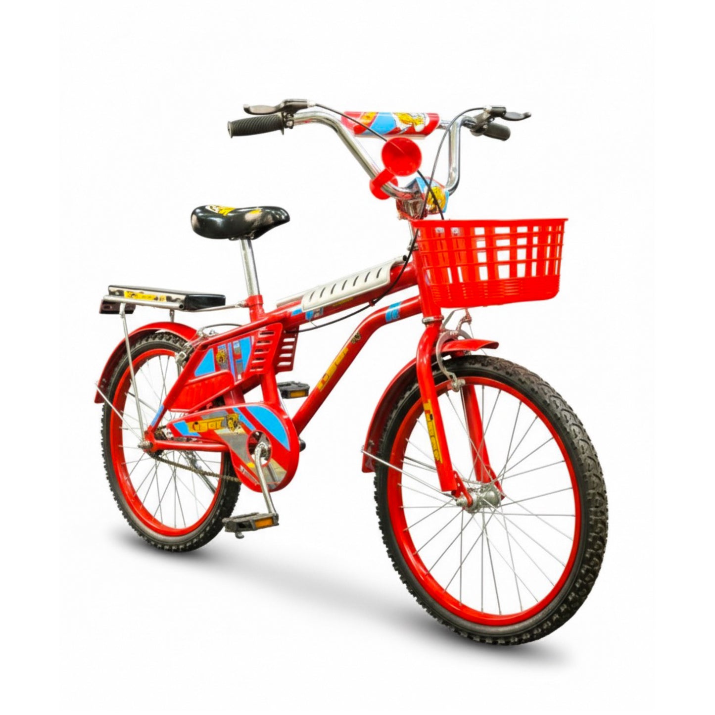 TIGER Kids Bike 20 Inch with Front Basket & Back Seat โ For Children 6 to 10 Years red
