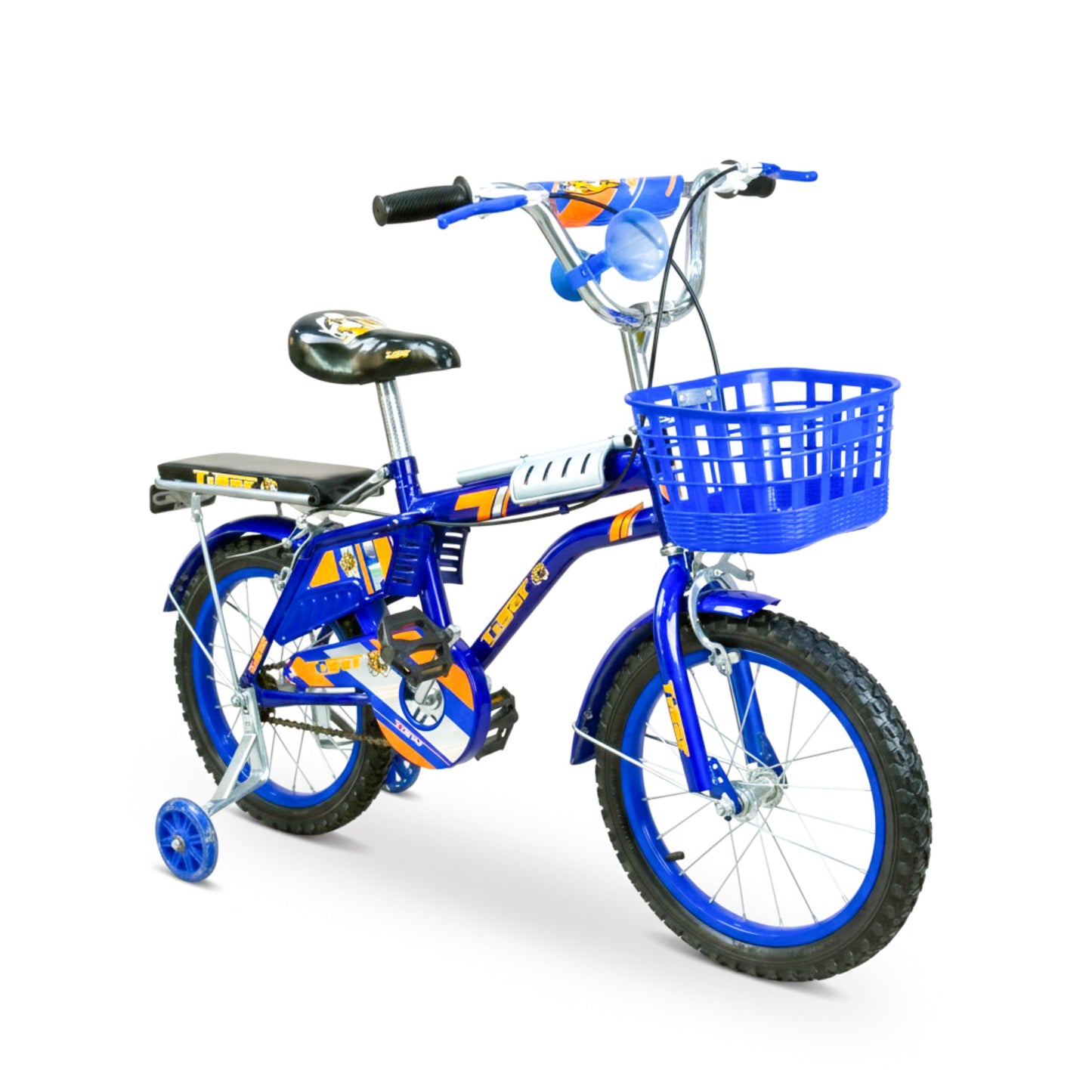 TIGER Kids Bike 16 Inch with Front Basket & Back Seat โ For Children 4 to 7 Years blue
