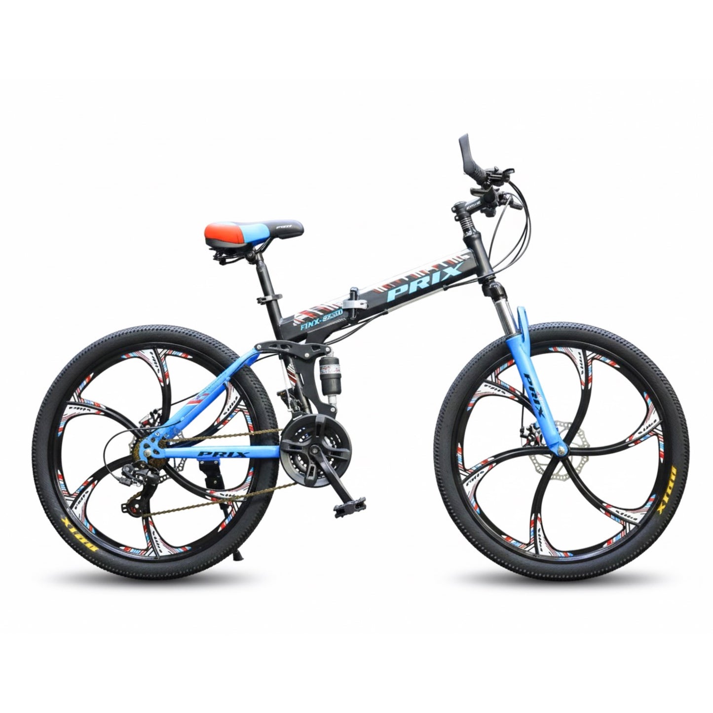 26” Folding Mountain Bike – 21 Speeds – Dual Suspension – Alloy Rims – blue