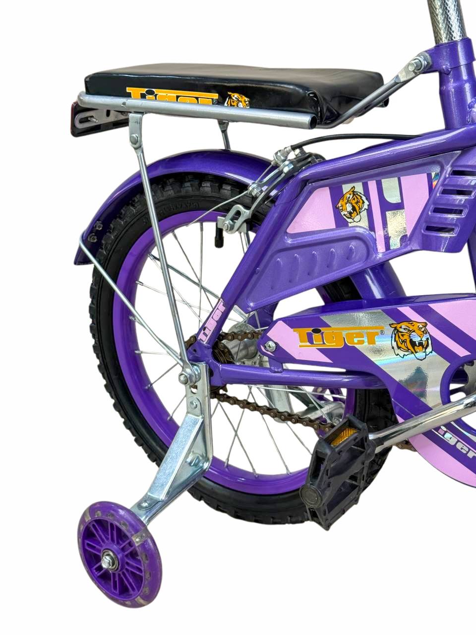 TIGER Kids Bike 16 Inch with Front Basket & Back Seat โ For Children 4 to 7 Years purble