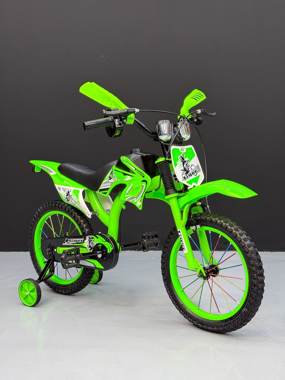16-Inch Sporty Motorcycle-Style Bicycle for Ages 4-6 Years GREEN