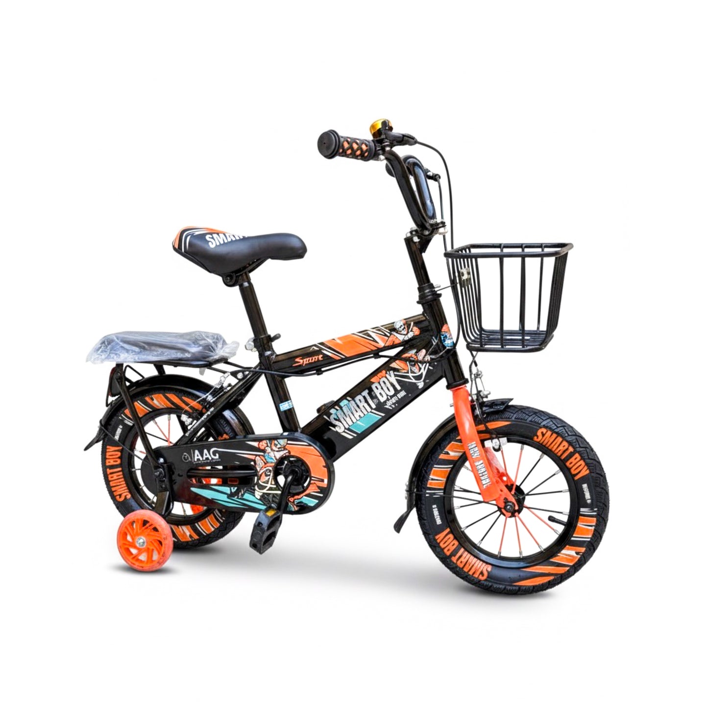 Kids 12 Inch Bicycle – Front Basket, Rear Padded Seat, Chain Guard, Light-Up Training Wheels & Adjustable Quick-Release Seat – For Ages 2–5 Years orange