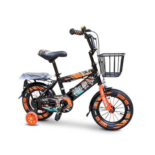 Kids 12 Inch Bicycle – Front Basket, Rear Padded Seat, Chain Guard, Light-Up Training Wheels & Adjustable Quick-Release Seat – For Ages 2–5 Years orange