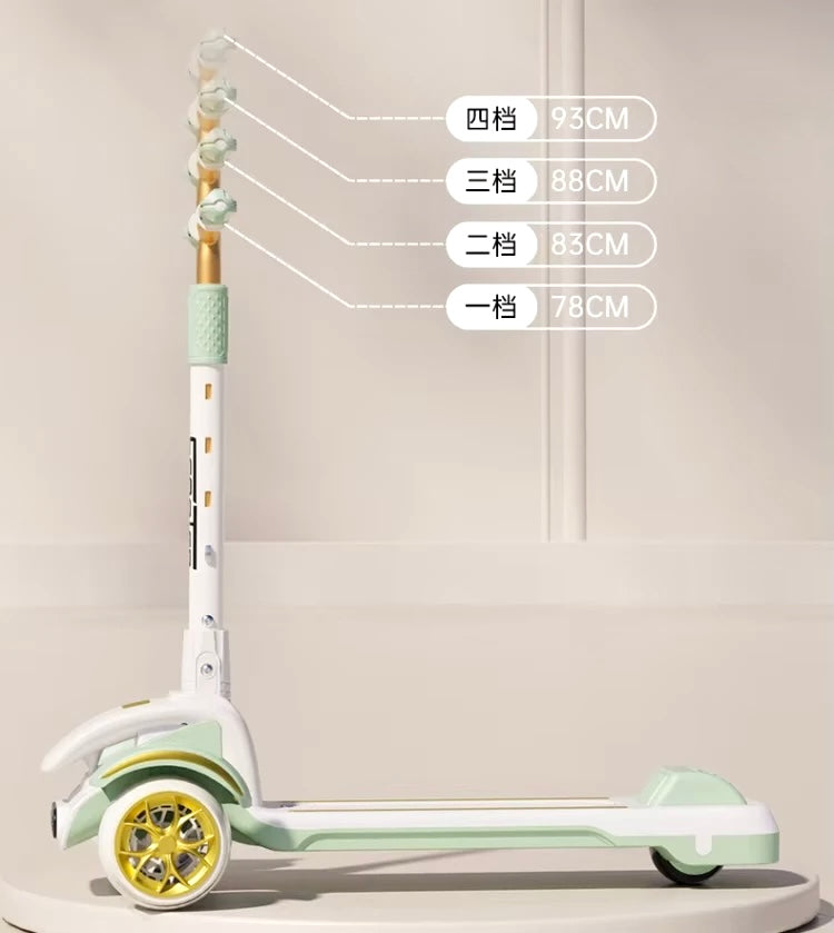High quality Kid's scooter 3 wheels Big pedal Foldable scooter, height-adjustable PU with LED light wheels, best for gifts for children from 3 to 14