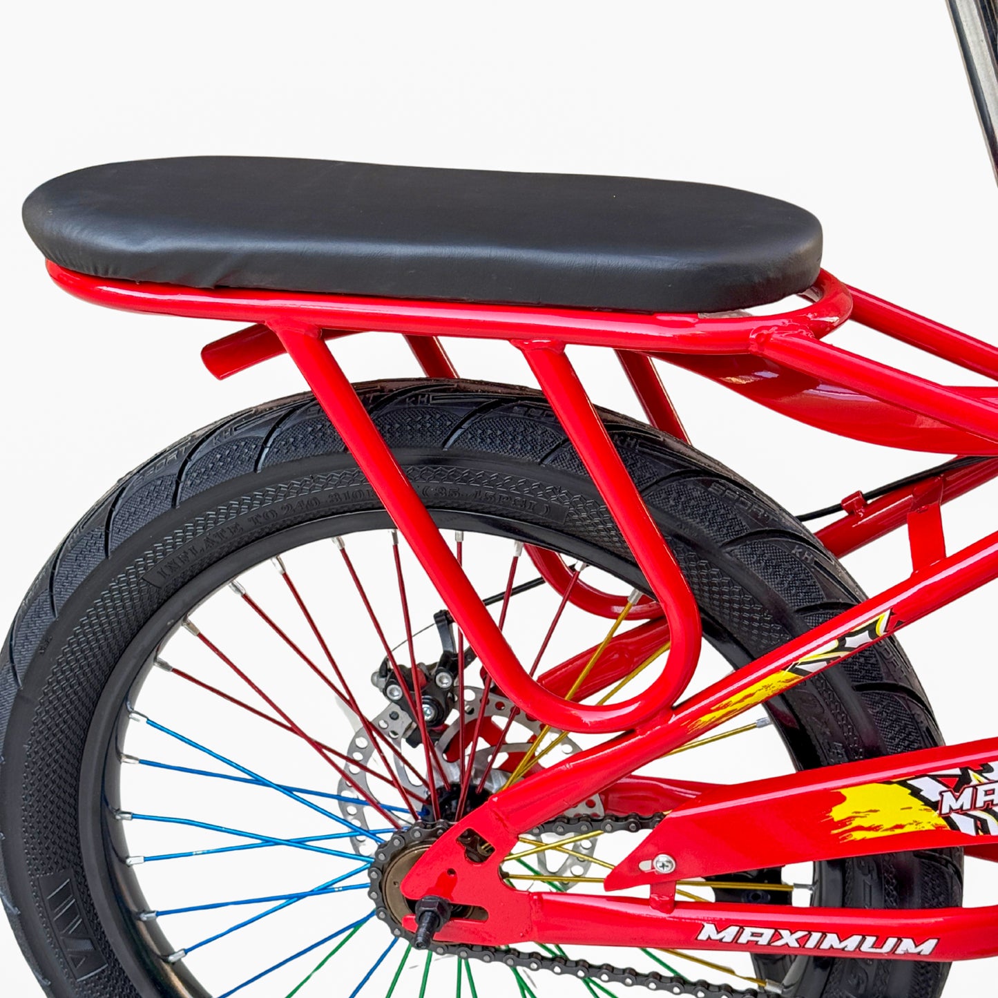 BMX 20 Inch Bike for Kids & Teens (Ages 6–15) – Front Suspension, Disc Brake, Front Basket, Color Spokes & Rear Comfortable Seat red
