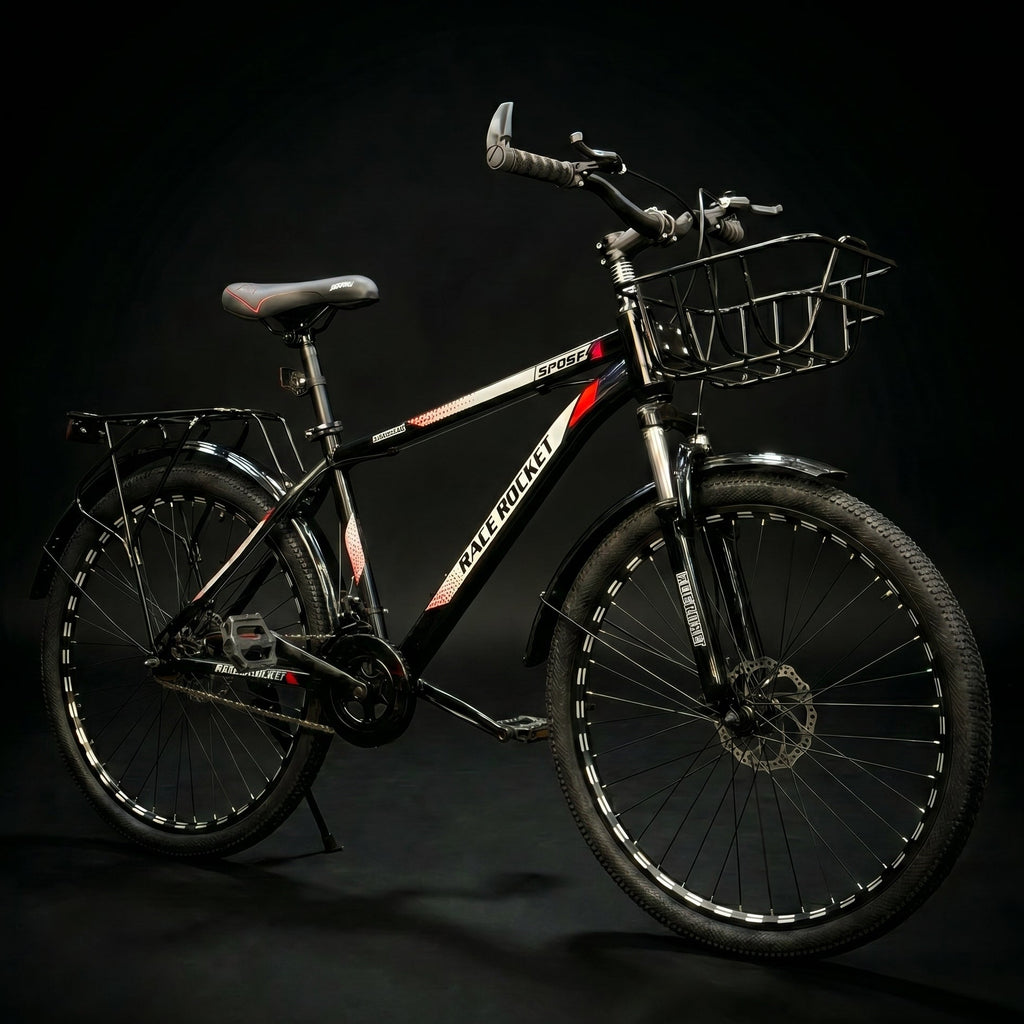 Race Rocket 26" Mountain & City Bike – 21 Speeds, Front Suspension, Disc Brakes – White & Pink (Fits 150cm to 180cm)