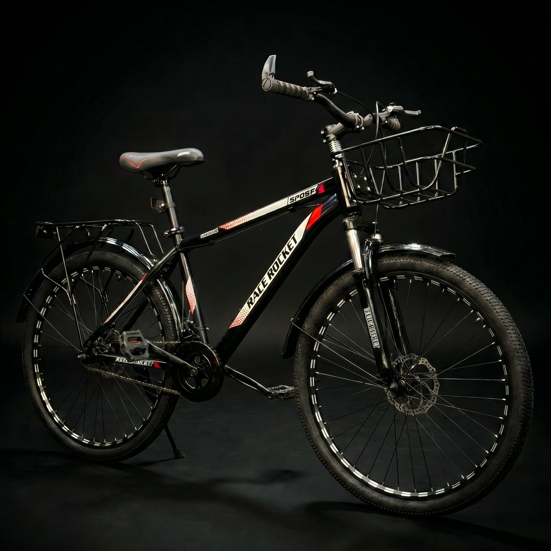 Race Rocket 26" Mountain & City Bike – 21 Speeds, Front Suspension, Disc Brakes – White & Pink (Fits 150cm to 180cm)