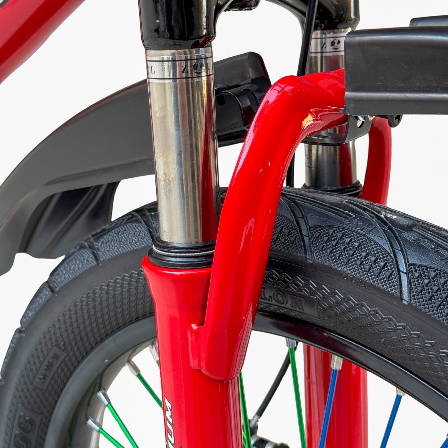 BMX 20 Inch Bike for Kids & Teens (Ages 6–15) – Front Suspension, Disc Brake, Front Basket, Color Spokes & Rear Comfortable Seat red