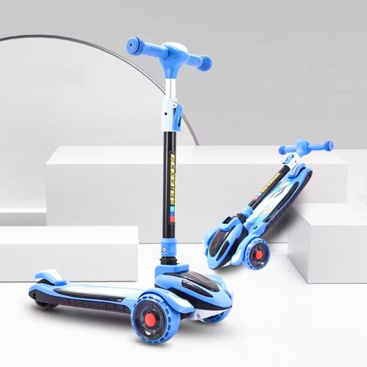 Kids scooter with music and light on the deck and wheels, adjustable height suitable for outdoor activities for boys and girls aged 3 to 12 years