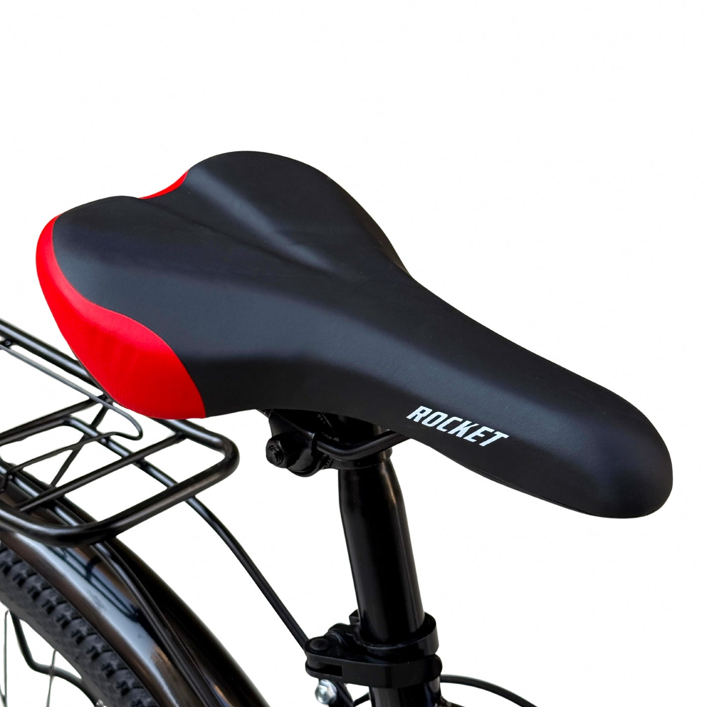 26” Single-Speed Bicycle – Front Suspension + Disc Brake – Internal Cable Frame – Front Basket & Rear Seat – Metal Mudguards red