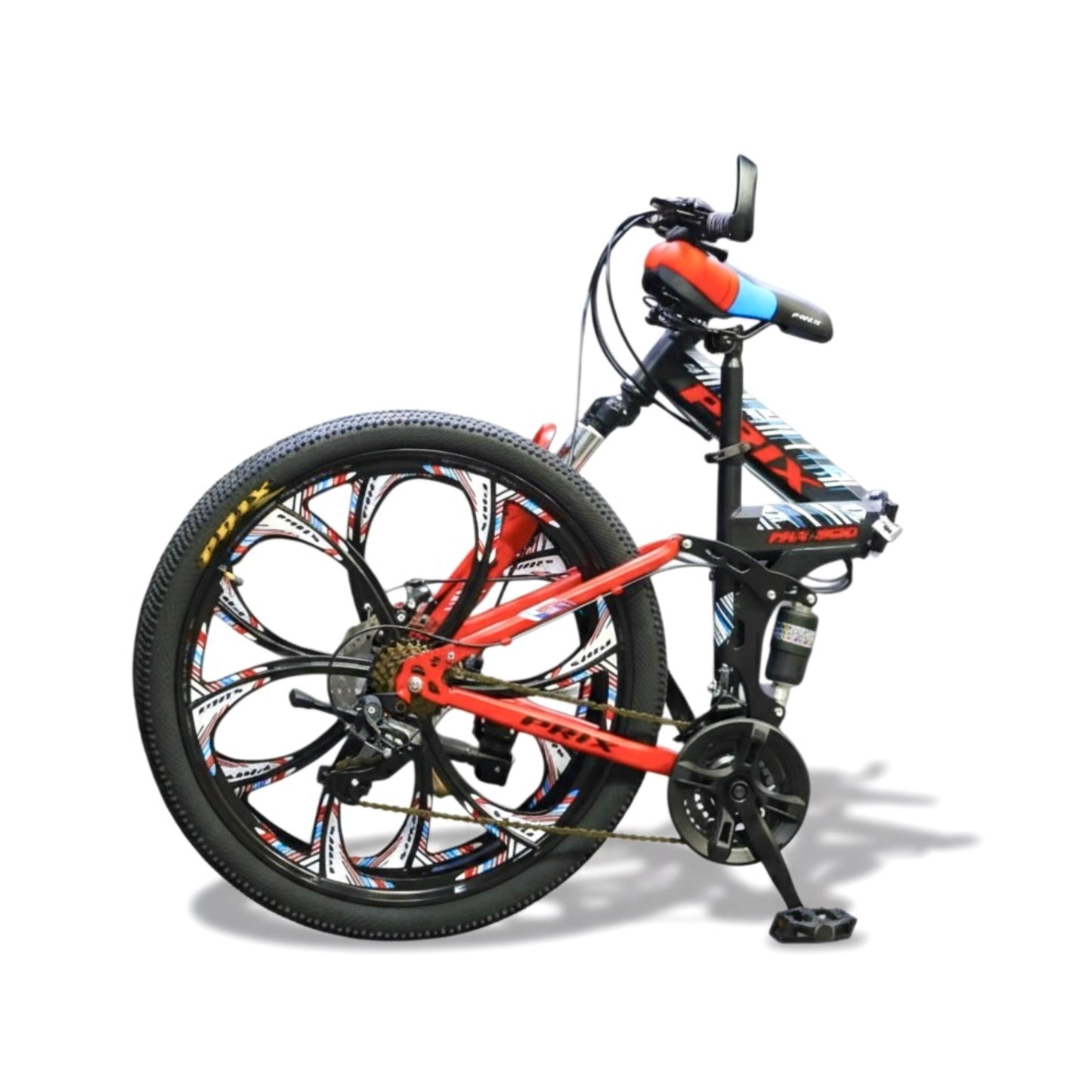 26” Folding Mountain Bike – 21 Speeds – Dual Suspension – Alloy Rims – red