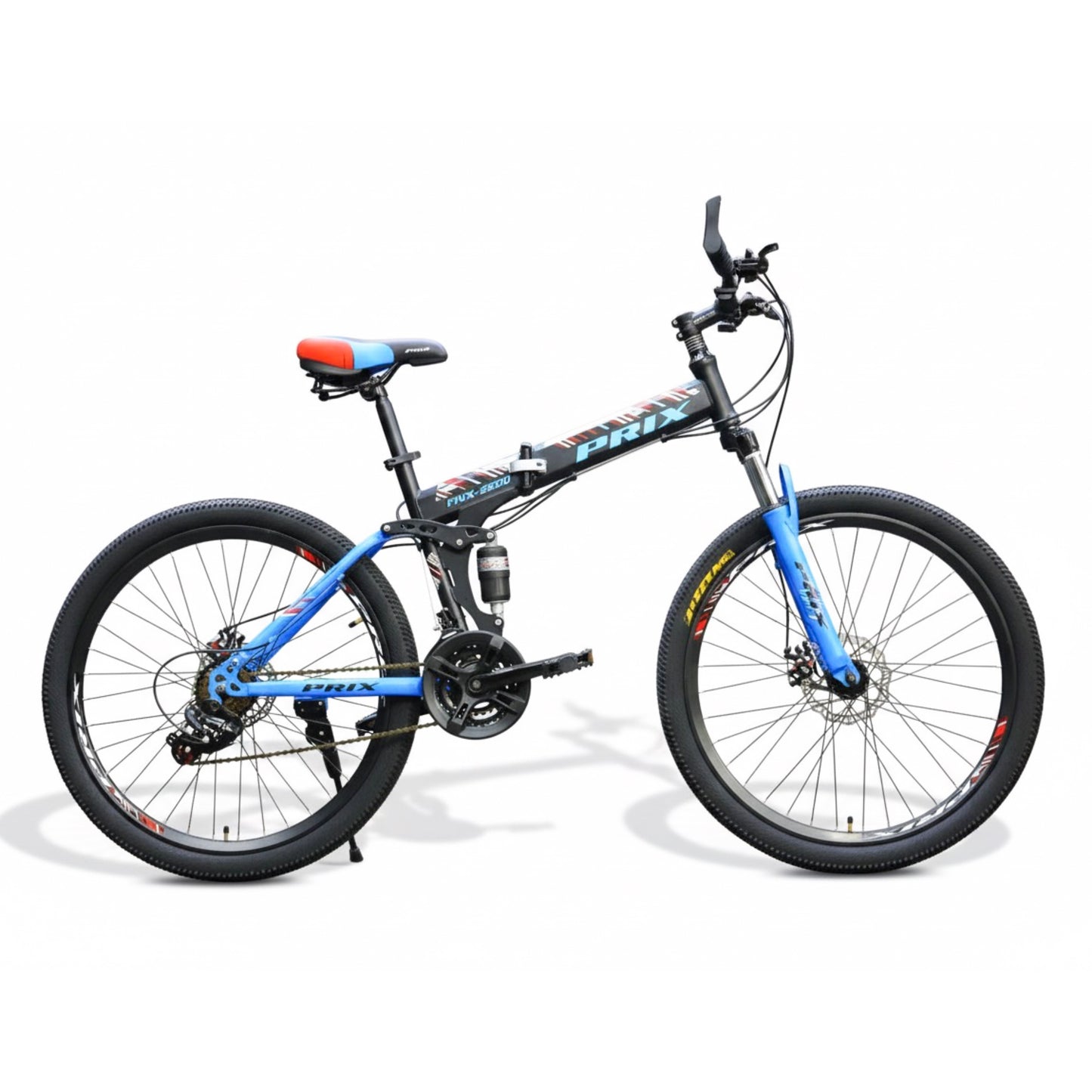 Foldable Mountain Bike 26 Inch – 21 Speed – Strong Steel Frame – Front & Rear Disc Brakes – Dual Suspension blue