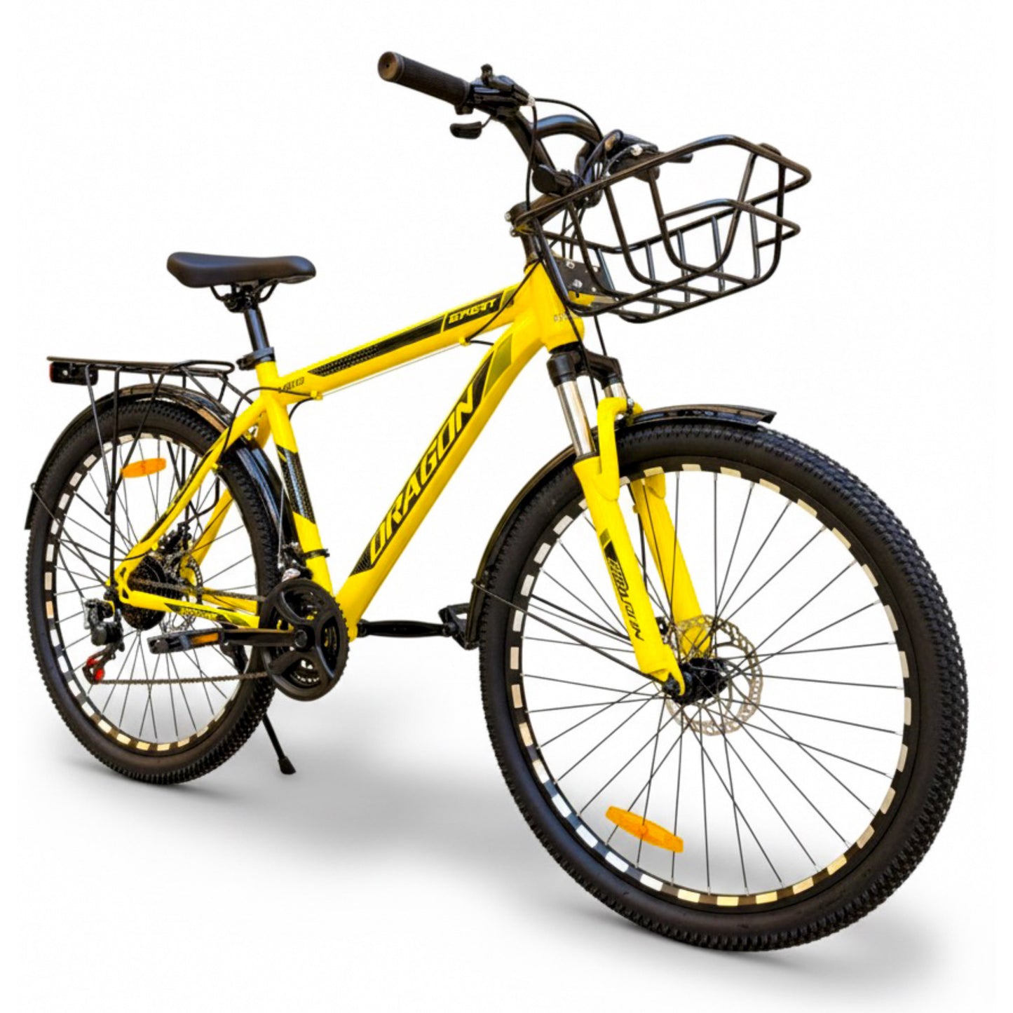 26 Inch Bicycle – 21 Speed, Front Suspension, Disc Brakes, Front Basket & Rear Seat, Quick Release Seat