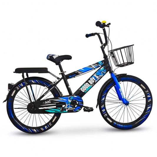 Kids 20 Inch Bicycle – Front Basket, Rear Padded Seat, Chain Guard, Light-Up Training Wheels & Adjustable Quick-Release Seat – For Ages 6–10 Years blue
