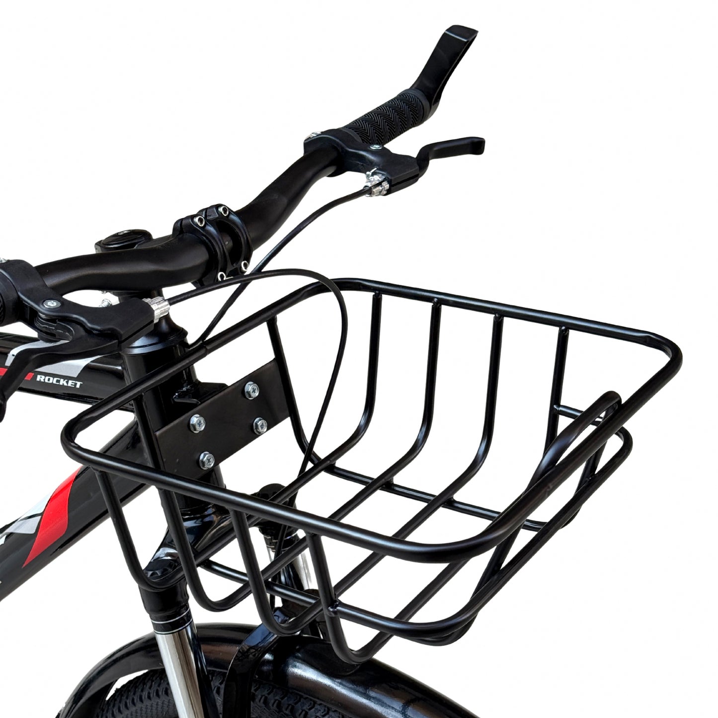 26” Single-Speed Bicycle – Front Suspension + Disc Brake – Internal Cable Frame – Front Basket & Rear Seat – Metal Mudguards red