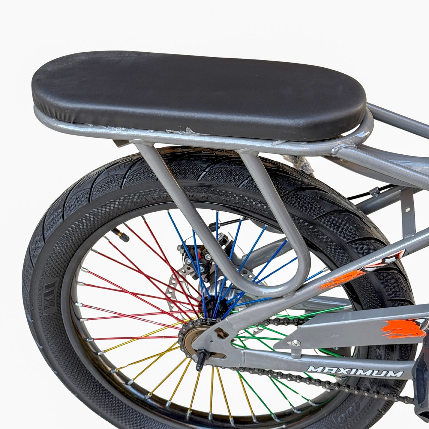 BMX 20 Inch Bike for Kids & Teens (Ages 6–15) – Front Suspension, Disc Brake, Front Basket, Color Spokes & Rear Comfortable Seat silver