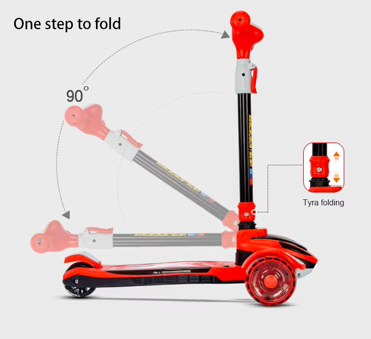 Kids scooter with music and light on the deck and wheels, adjustable height suitable for outdoor activities for boys and girls aged 3 to 12 years