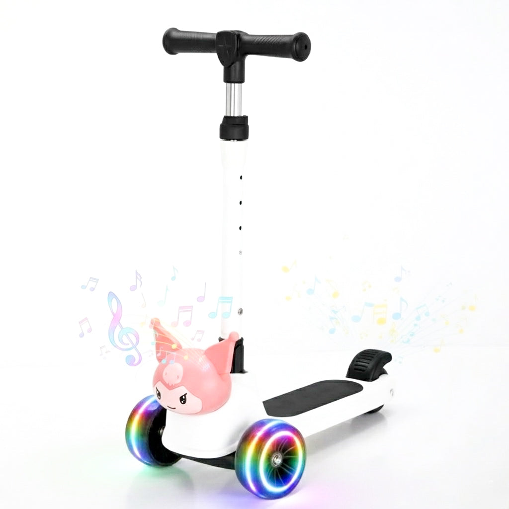 Kids 3-Wheel Foldable Scooter with Adjustable Height, Music & Flashing Wheels