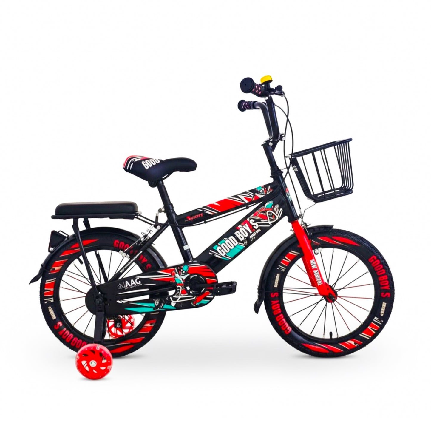 Kids 16 Inch Bicycle – Front Basket, Rear Padded Seat, Chain Guard, Light-Up Training Wheels & Adjustable Quick-Release Seat – For Ages 4–7 Years red
