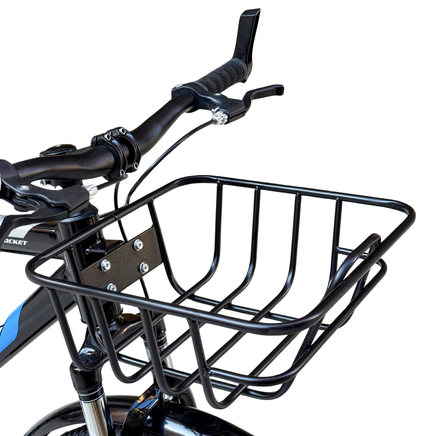 26” Single-Speed Bicycle – Front Suspension + Disc Brake – Internal Cable Frame – Front Basket & Rear Seat – Metal Mudguards blue