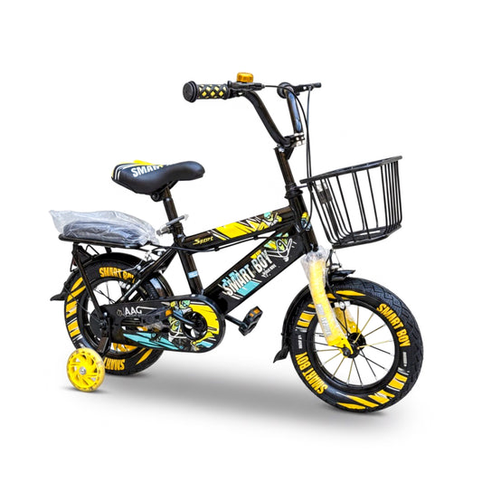 Kids 12 Inch Bicycle – Front Basket, Rear Padded Seat, Chain Guard, Light-Up Training Wheels & Adjustable Quick-Release Seat – For Ages 2–5 Years yellow