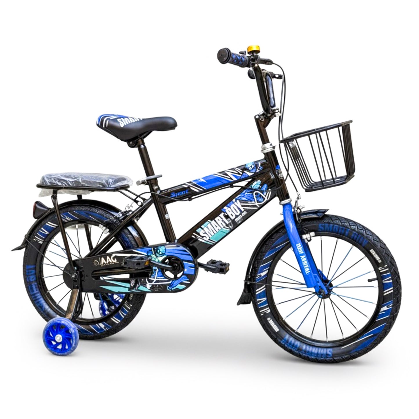 Kids 16 Inch Bicycle – Front Basket, Rear Padded Seat, Chain Guard, Light-Up Training Wheels & Adjustable Quick-Release Seat – For Ages 4–7 Years