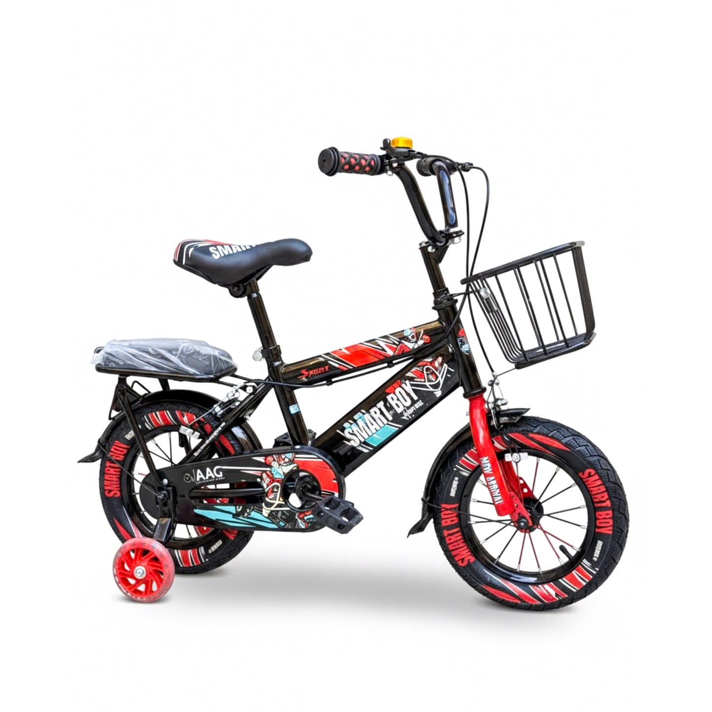 Kids 12 Inch Bicycle – Front Basket, Rear Padded Seat, Chain Guard, Light-Up Training Wheels & Adjustable Quick-Release Seat – For Ages 2–5 Years red