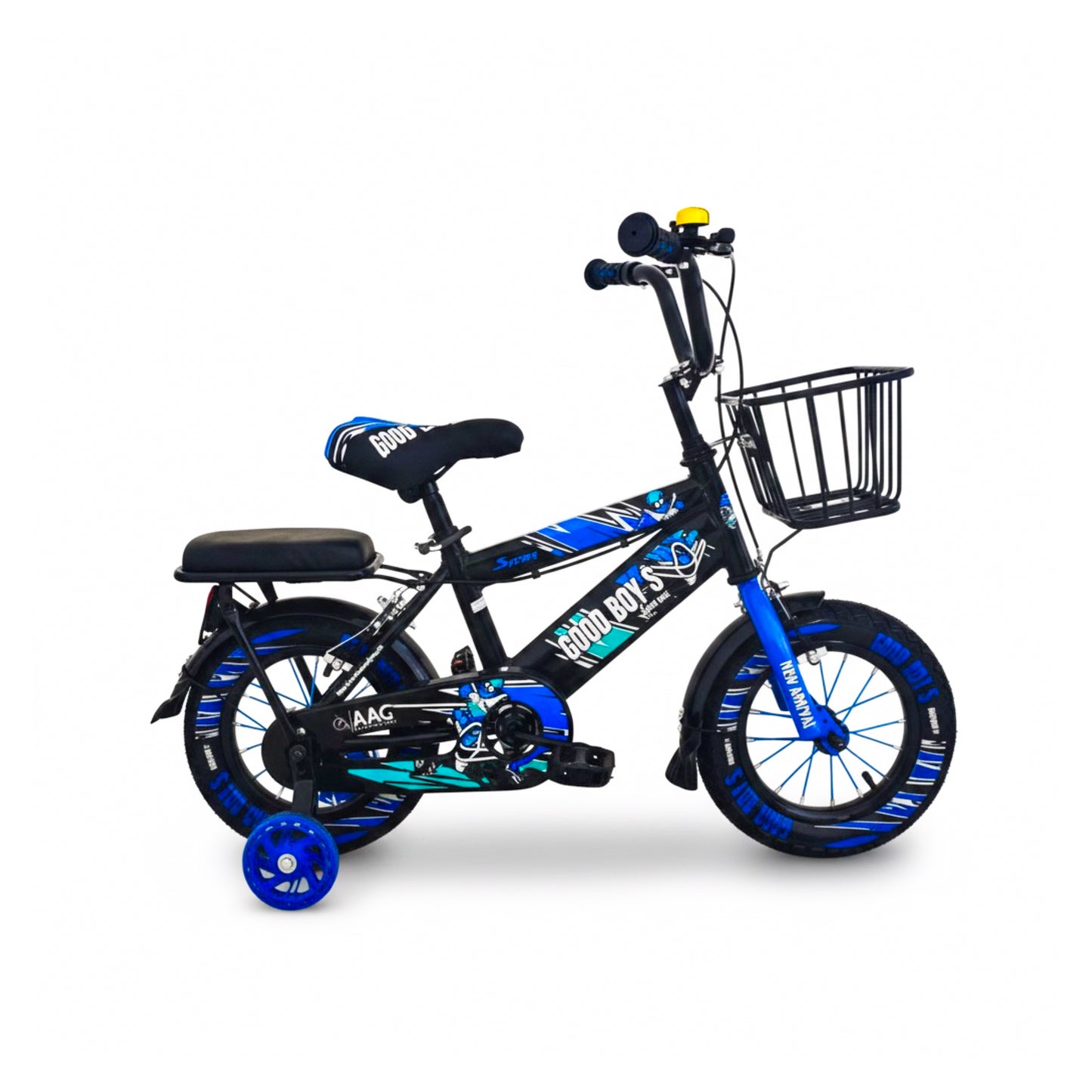 Kids 12 Inch Bicycle – Front Basket, Rear Padded Seat, Chain Guard, Light-Up Training Wheels & Adjustable Quick-Release Seat – For Ages 2–5 Years blue