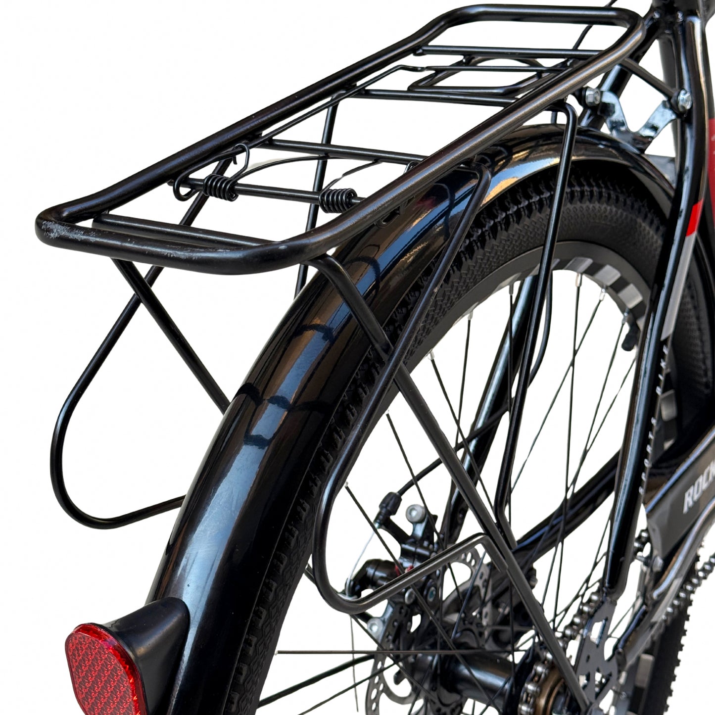 26” Single-Speed Bicycle – Front Suspension + Disc Brake – Internal Cable Frame – Front Basket & Rear Seat – Metal Mudguards red