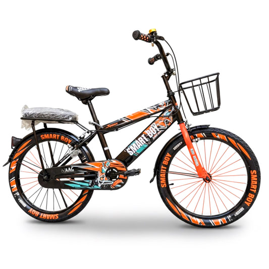 Kids 20 Inch Bicycle – Front Basket, Rear Padded Seat, Chain Guard, Light-Up Training Wheels & Adjustable Quick-Release Seat – For Ages 6–10 Years orange