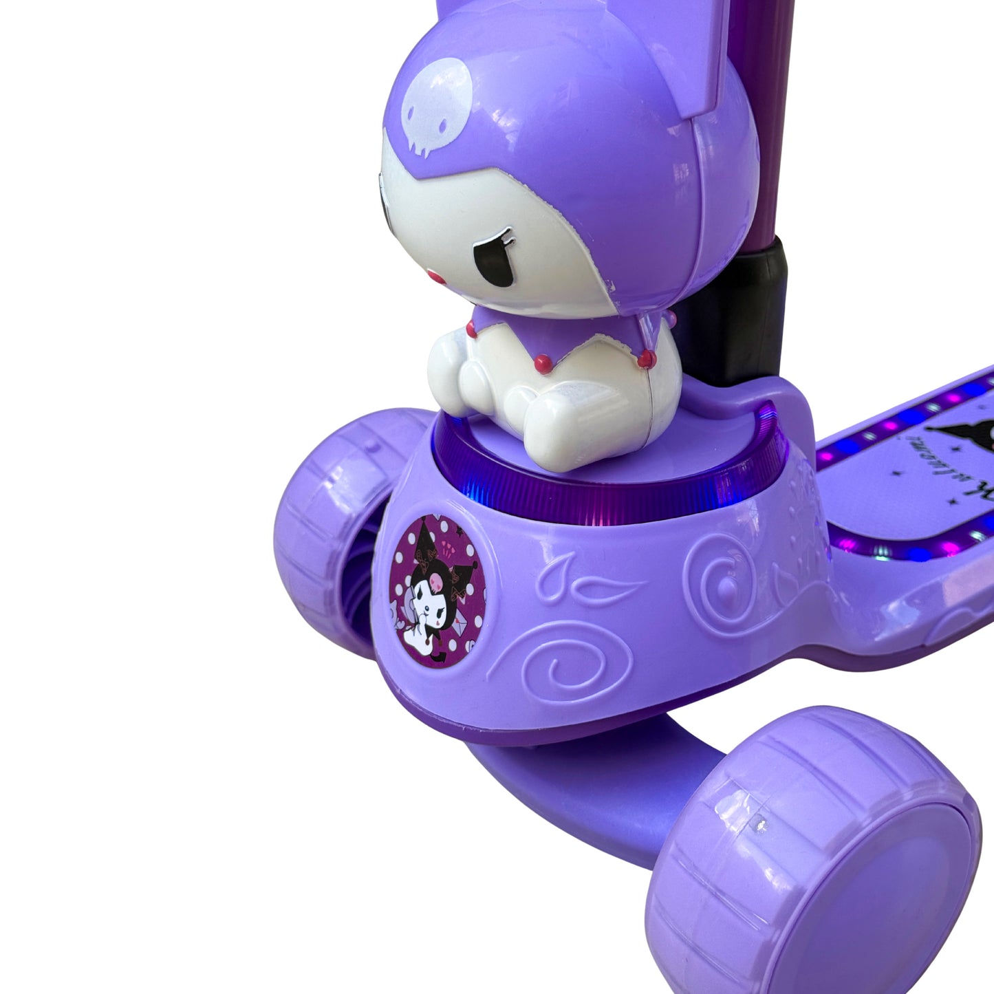 Kids 3-Wheel Foldable Scooter with LED Lights & Music – Adjustable Height – Kuromi Design – Ages 3-12 – Safe & Durable