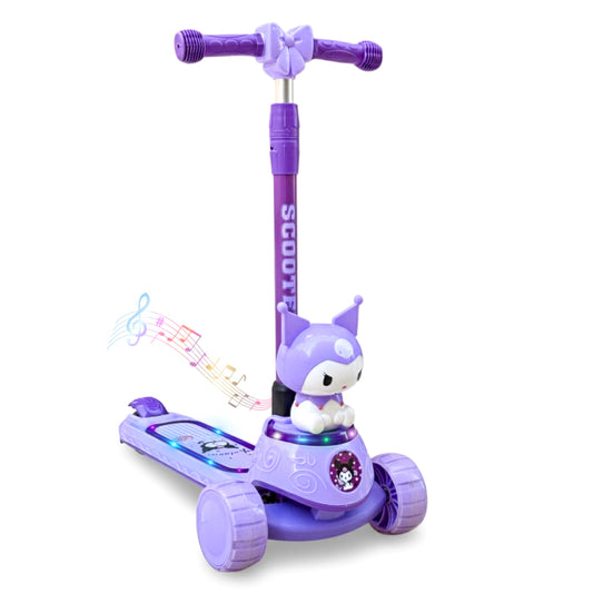 Kids 3-Wheel Foldable Scooter with LED Lights & Music – Adjustable Height – Kuromi Design – Ages 3-12 – Safe & Durable