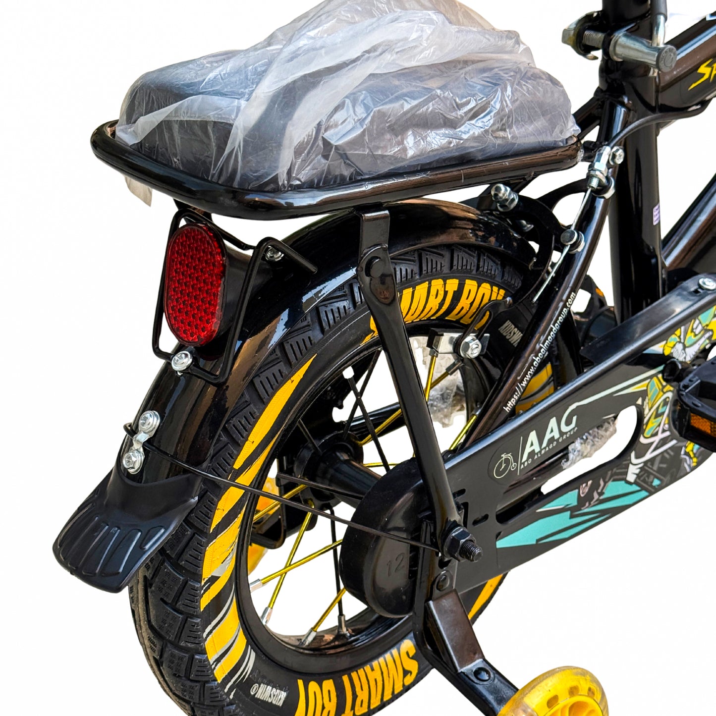 Kids 12 Inch Bicycle – Front Basket, Rear Padded Seat, Chain Guard, Light-Up Training Wheels & Adjustable Quick-Release Seat – For Ages 2–5 Years yellow