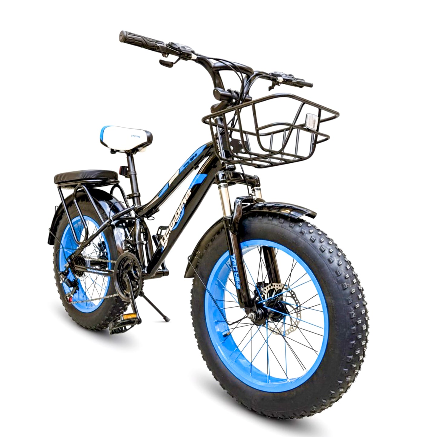 20” Fat Bike for Kids & Teens | 21 Speed, Front Suspension, Disc Brakes, Basket & Rear Seat