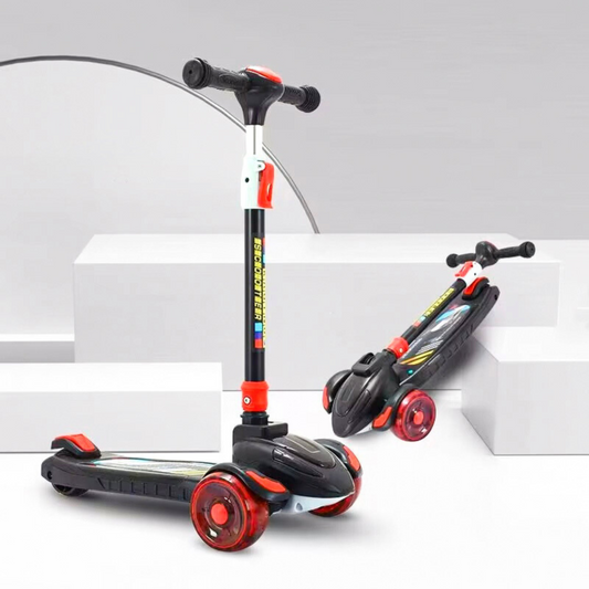 Kids scooter with music and light on the deck and wheels, adjustable height suitable for outdoor activities for boys and girls aged 3 to 12 years