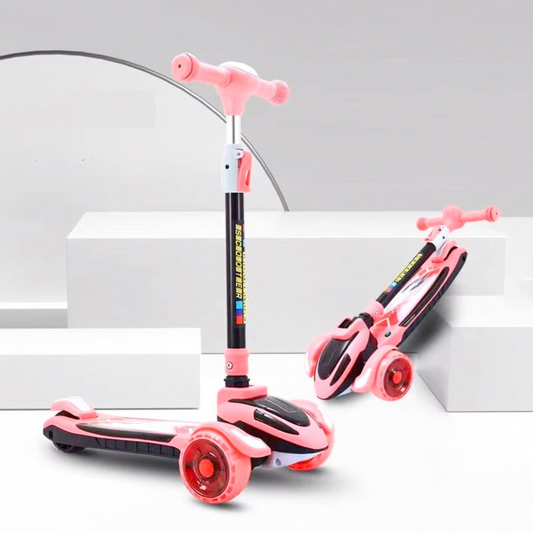 Kids scooter with music and light on the deck and wheels, adjustable height suitable for outdoor activities for boys and girls aged 3 to 12 years