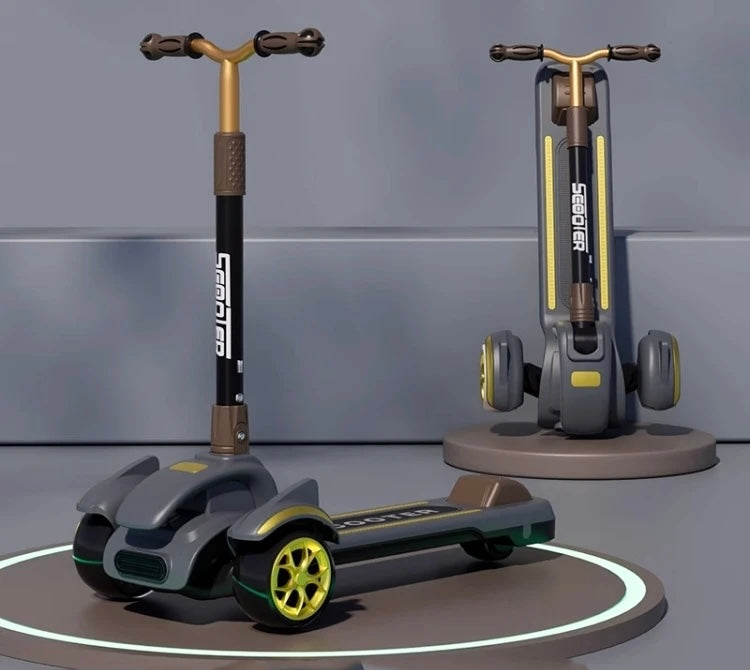 High quality Kid's scooter 3 wheels Big pedal Foldable scooter, height-adjustable PU with LED light wheels, best for gifts for children from 3 to 14