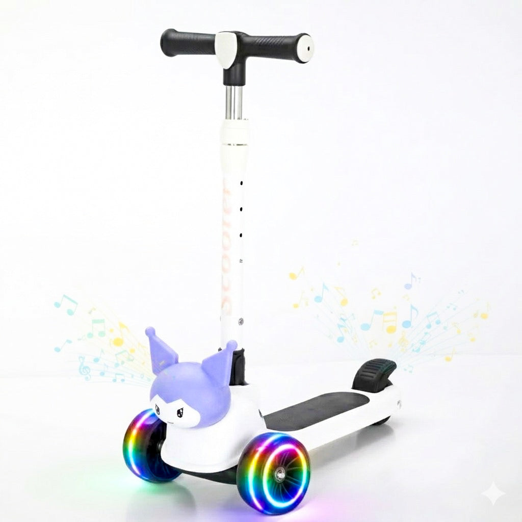 Kids 3-Wheel Foldable Scooter with Adjustable Height, Music & Flashing Wheels