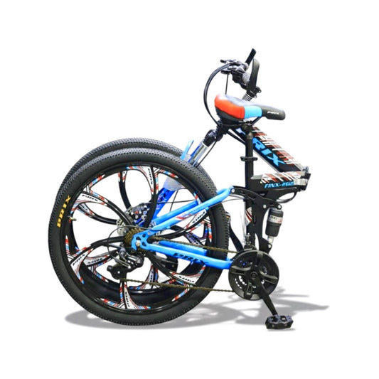 26” Folding Mountain Bike – 21 Speeds – Dual Suspension – Alloy Rims – blue
