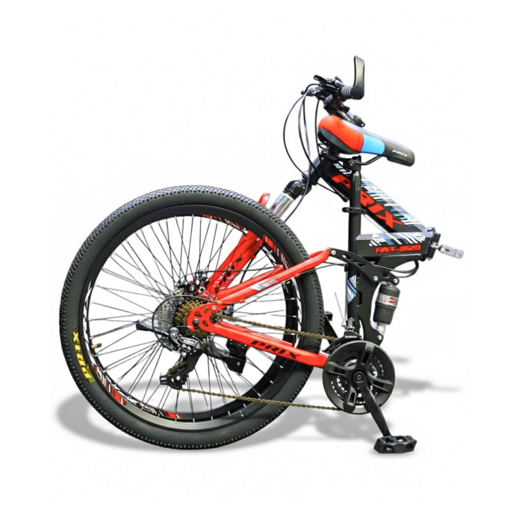 Foldable Mountain Bike 26 Inch – 21 Speed – Strong Steel Frame – Front & Rear Disc Brakes – Dual Suspension red