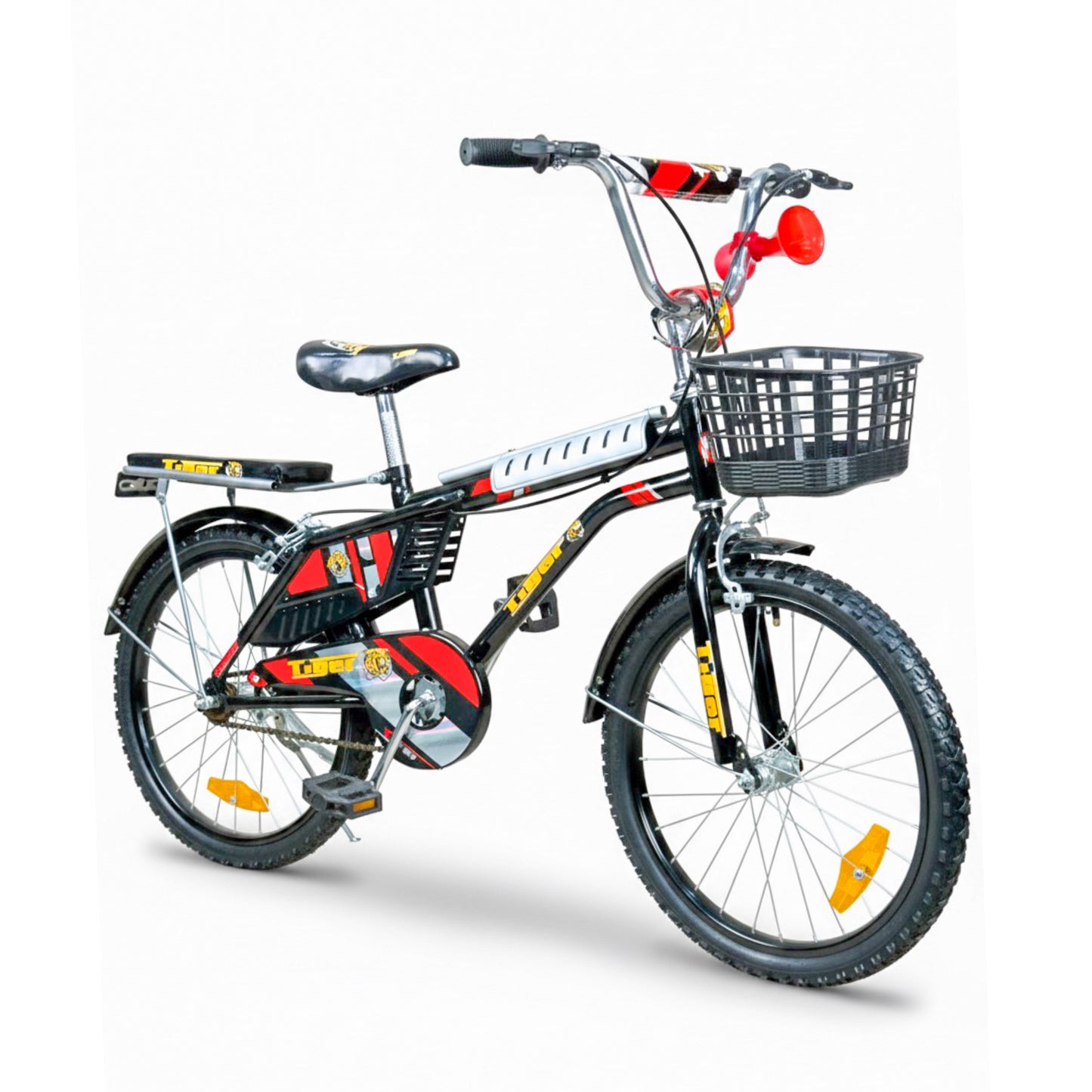 TIGER Kids Bike 20 Inch with Front Basket & Back Seat – For Children 6 to 10 Years black