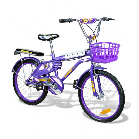 TIGER Kids Bike 20 Inch with Front Basket & Back Seat – For Children 6 to 10 Years purple