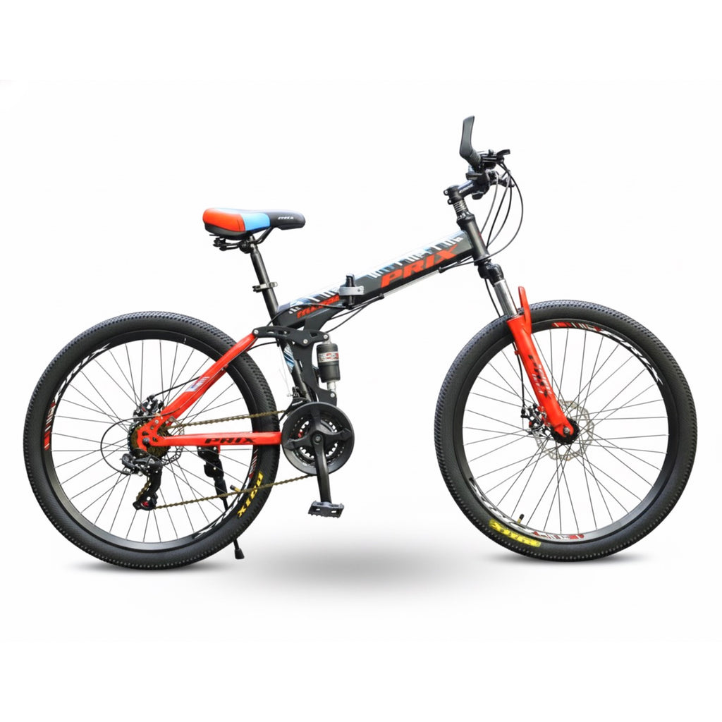 Foldable Mountain Bike 26 Inch – 21 Speed – Strong Steel Frame – Front & Rear Disc Brakes – Dual Suspension red