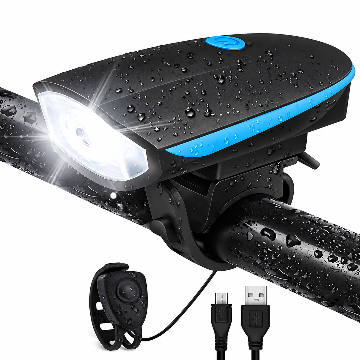 Waterproof Bike Headlight with Horn – 3 Light Modes, 5 Sound Tones & Type-C Charging