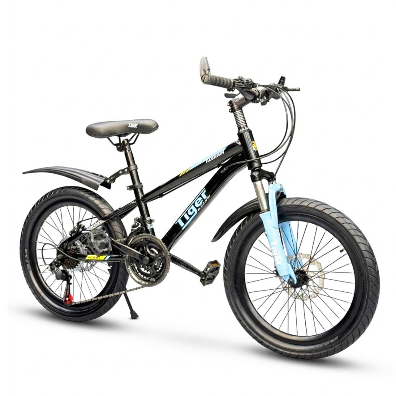 Kids Mountain Bike 20 Inch – 21 Speed – Disc Brakes – Front Suspension – 3.00 Wide Tires – Suitable for Ages 6-12 Black