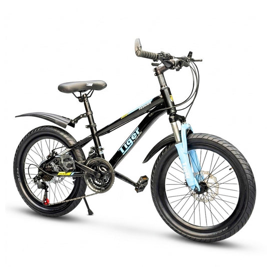 Kids Mountain Bike 20 Inch – 21 Speed – Disc Brakes – Front Suspension – 3.00 Wide Tires – Suitable for Ages 6-12 Black
